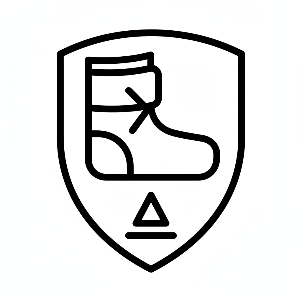 Minimal shield icon representing ankle protection and athletic stability.
Clean, modern outline style.
Simple geometric shape, no gradients, no text.
Designed for sports performance and injury prevention.
Flat icon, high contrast, professional and minimal.
